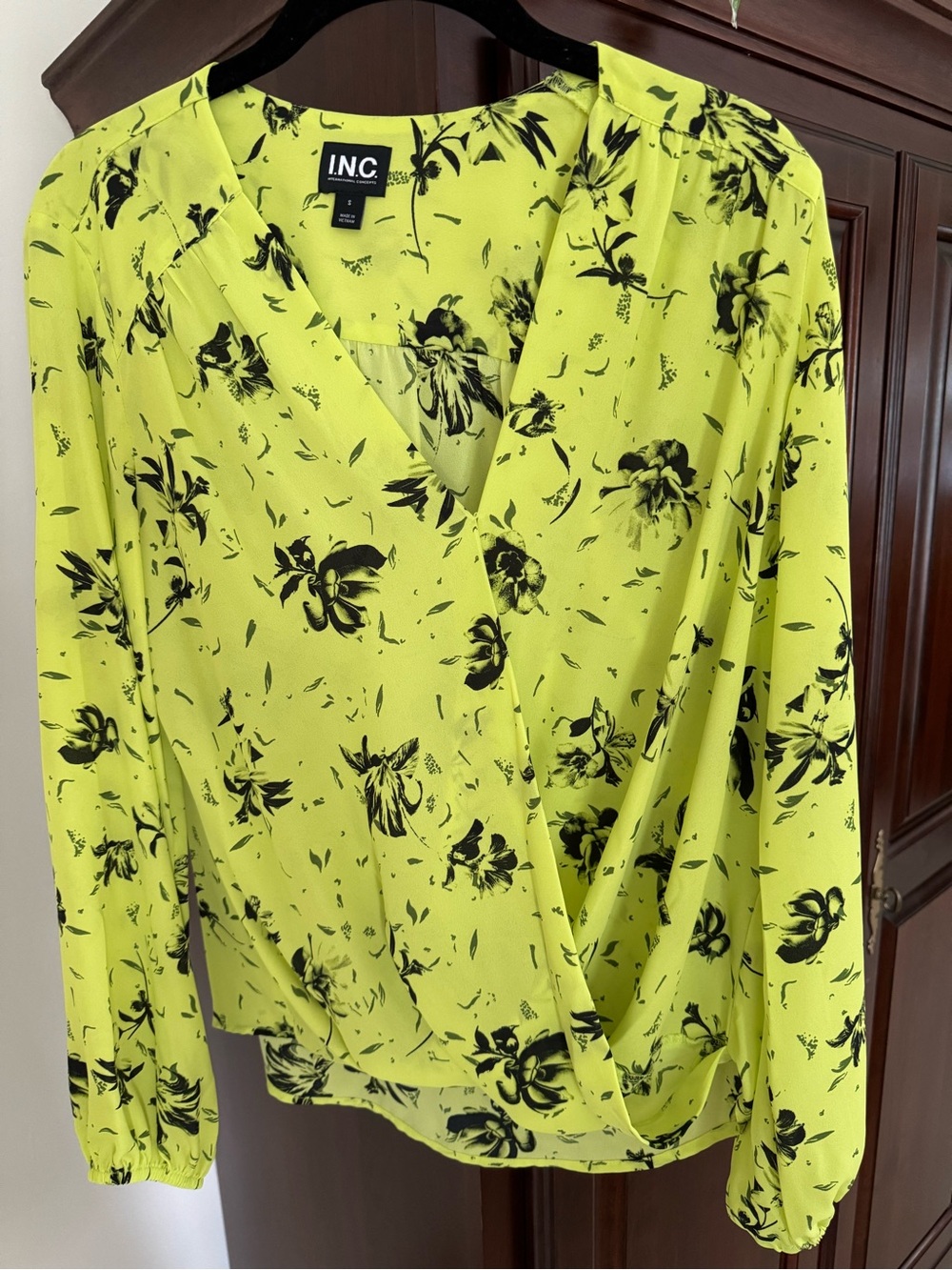 I.N.C. Neon Yellow Green Floral High Low Long Sleeve-SMALL-NWOT